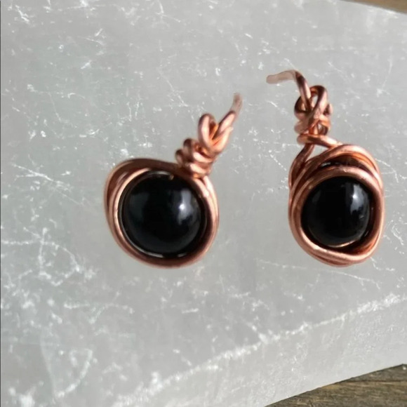 8mm copper wire wrap stud statement earrings/minimalist bohemian - Picture 2 of 7